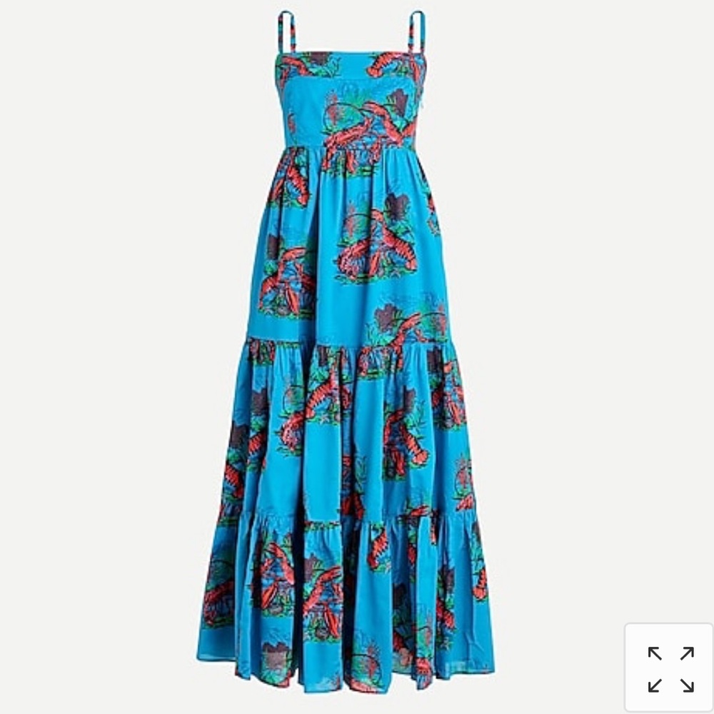 J.Crew Tiered Turquoise Lobster Print Midi Dress - Picture 2 of 7